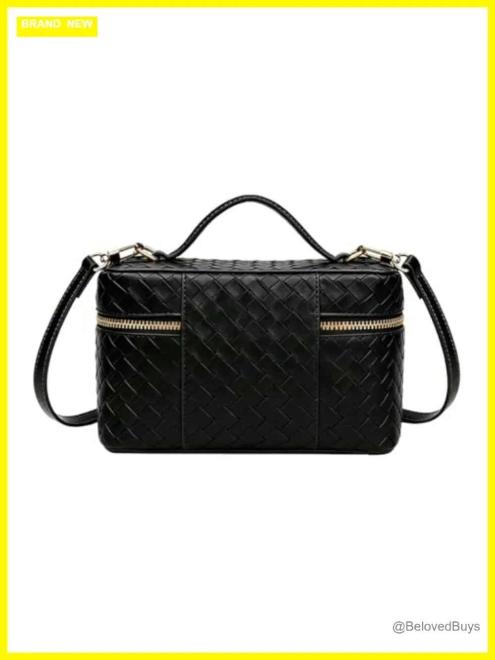 Woven Square Box Crossbody Purse Mini Satchel Faux Leather